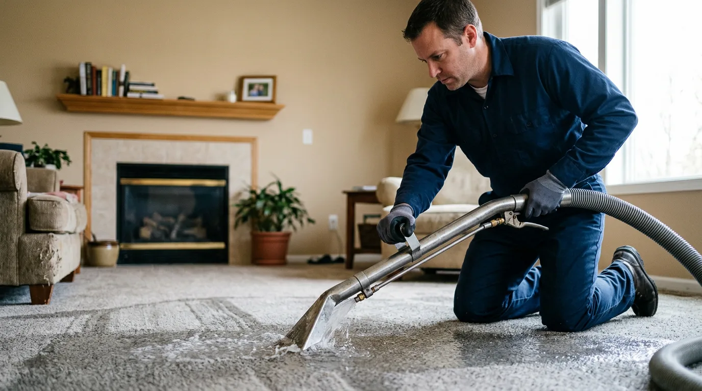 Water damage restoration technician working near Milan, IL